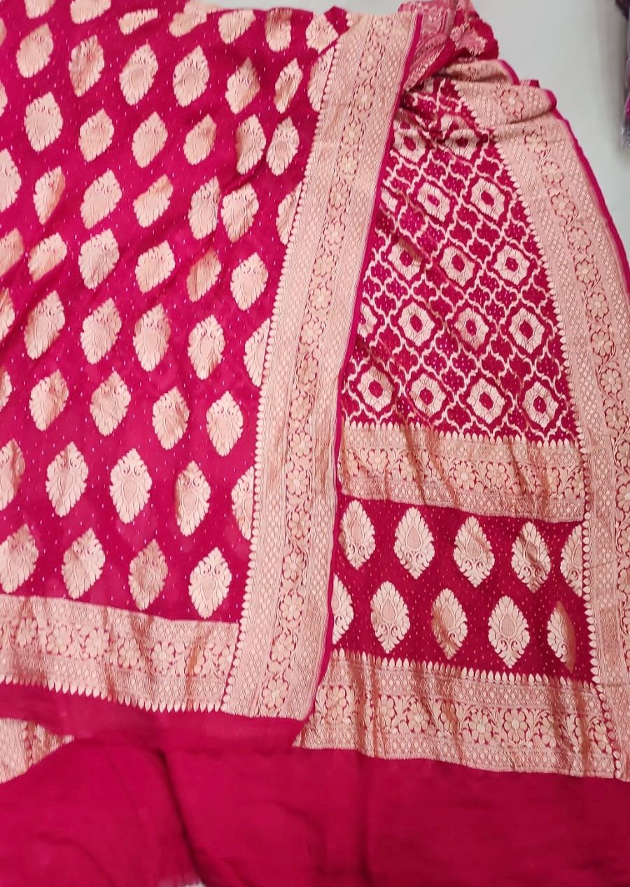 Pink Banarasi Silk Saree with Golden Zari Work