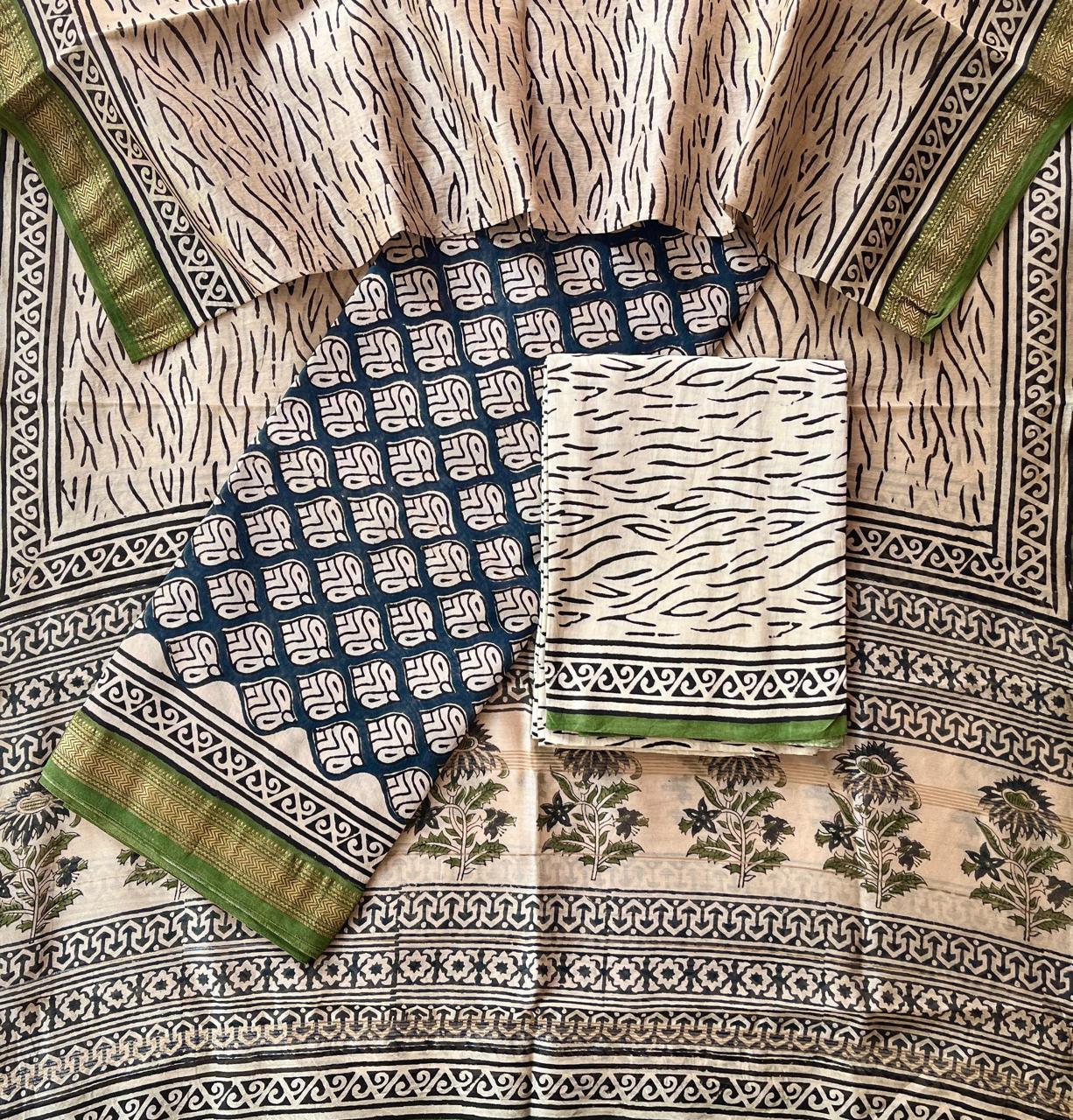 Indigo Traditional Printed Cotton Saree