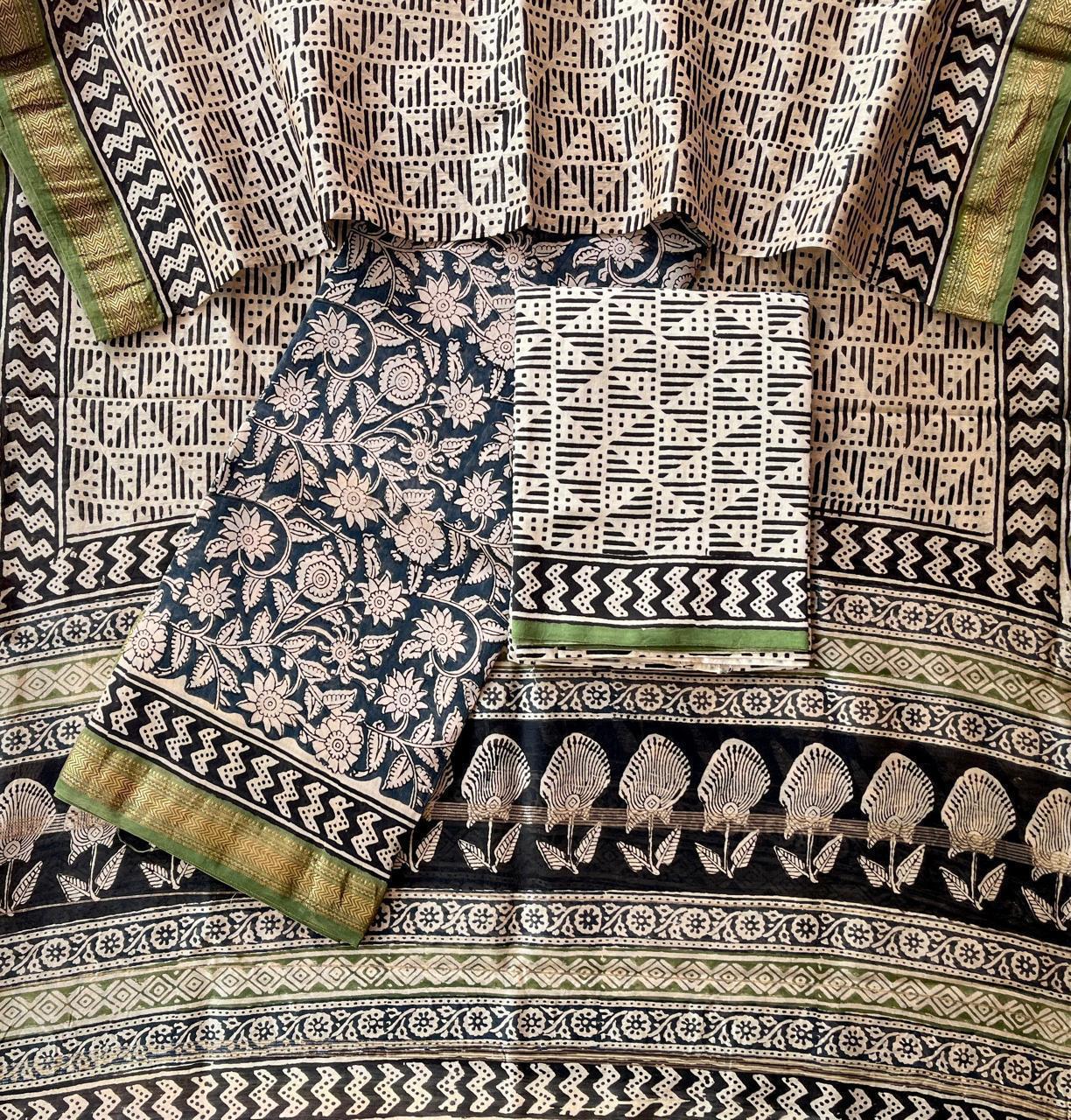 Royal Beige Ajrakh Saree