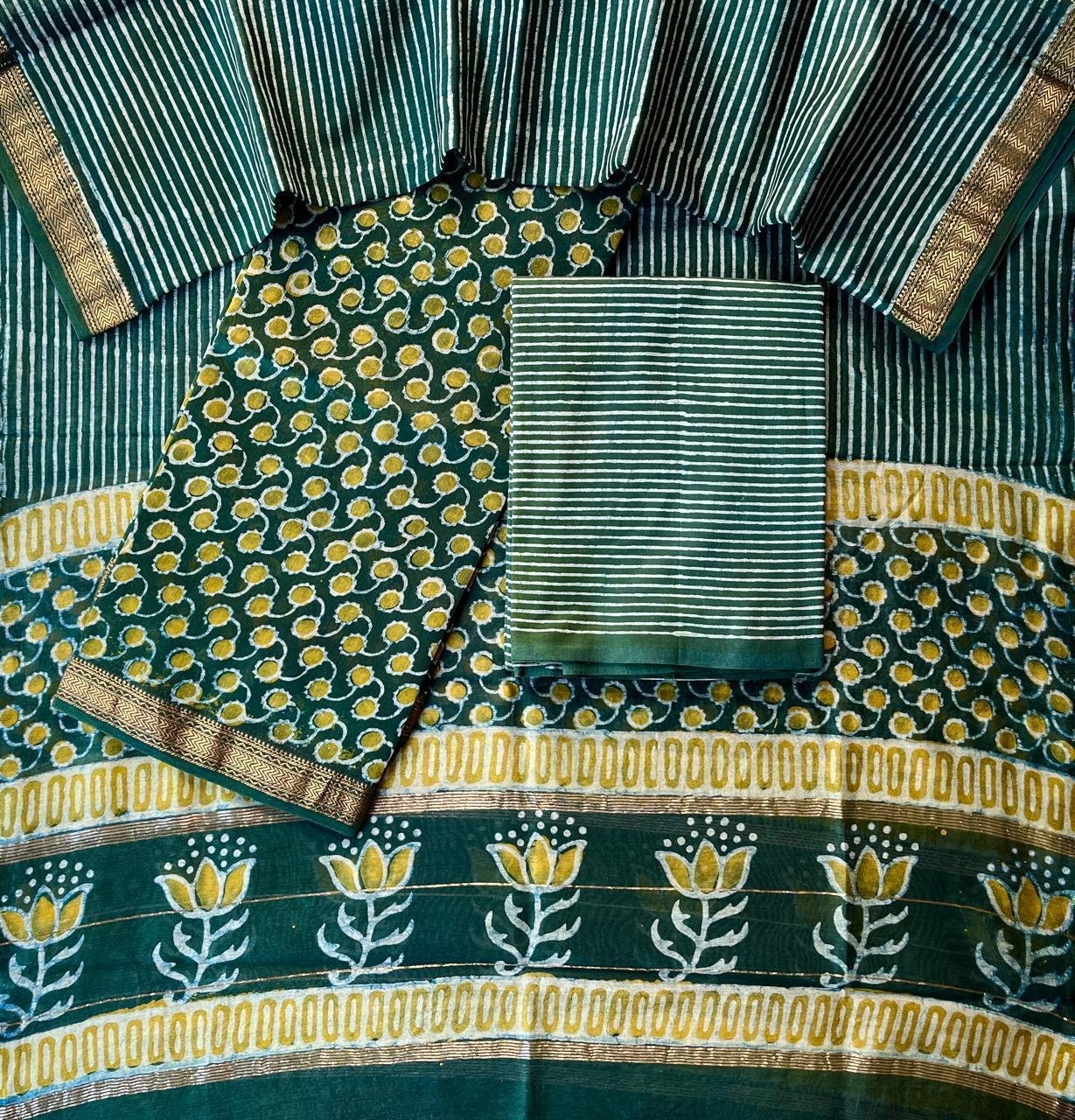 Teal Lotus Heritage Saree
