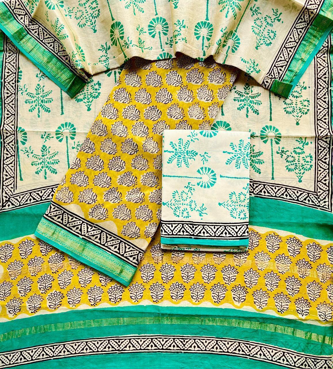 Lime Ivory Spring Saree
