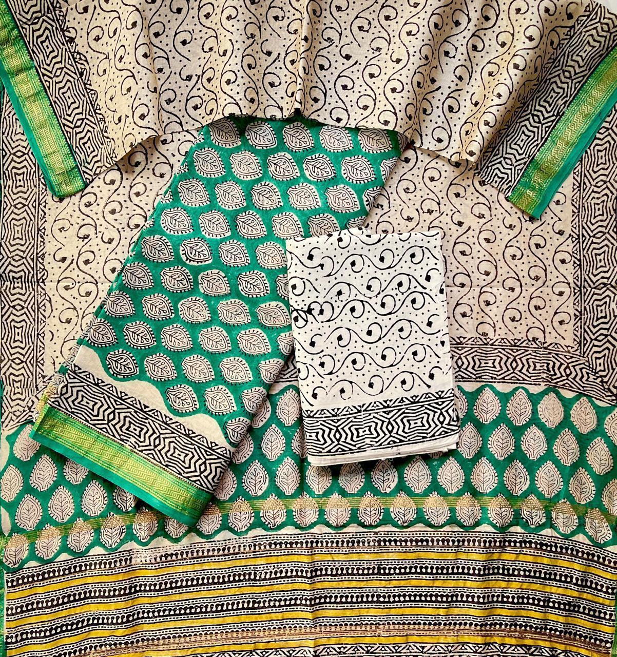 Emerald Green Printed Cotton Saree