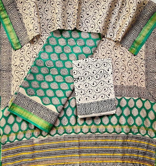 Emerald Green Printed Cotton Saree