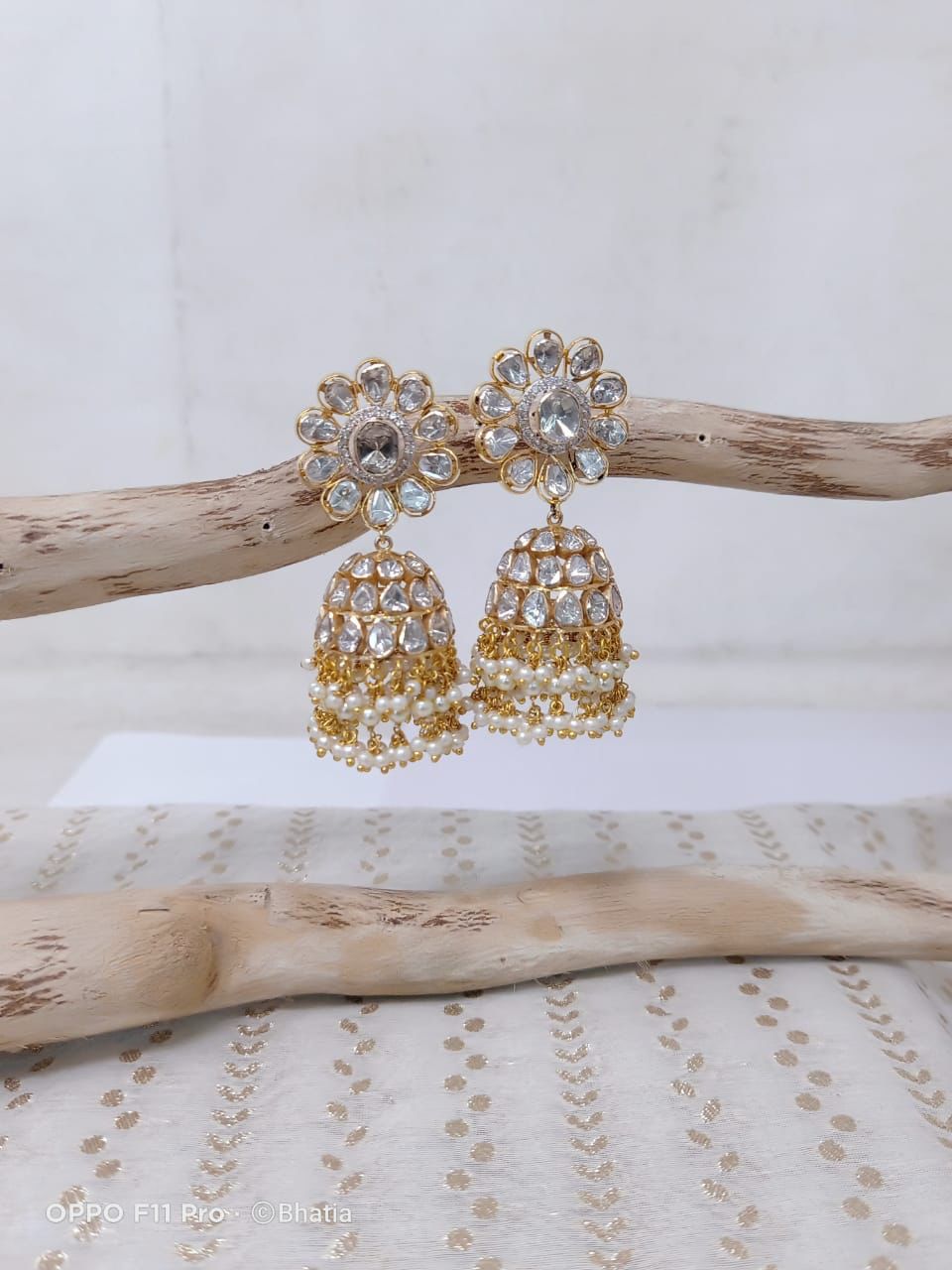 Pearl Kundan Jhumka Earrings