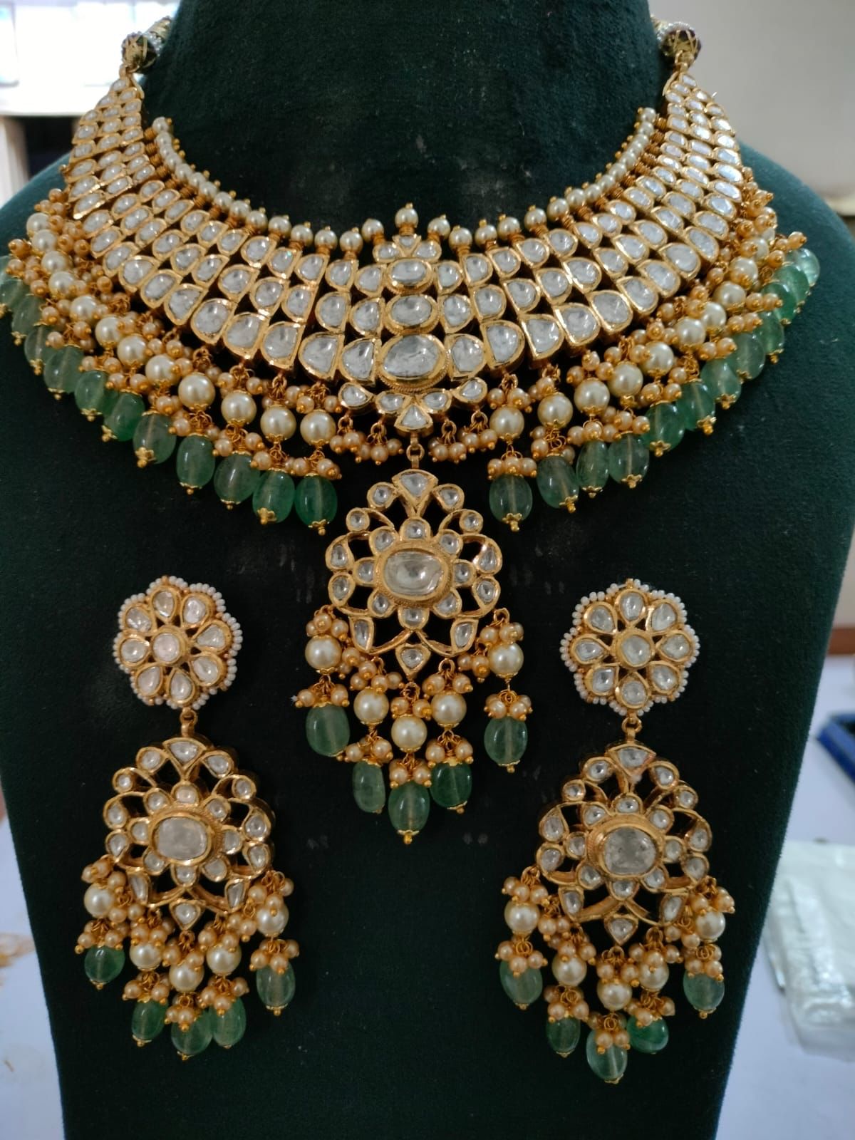 Emerald Pearl Kundan Bridal Necklace Set