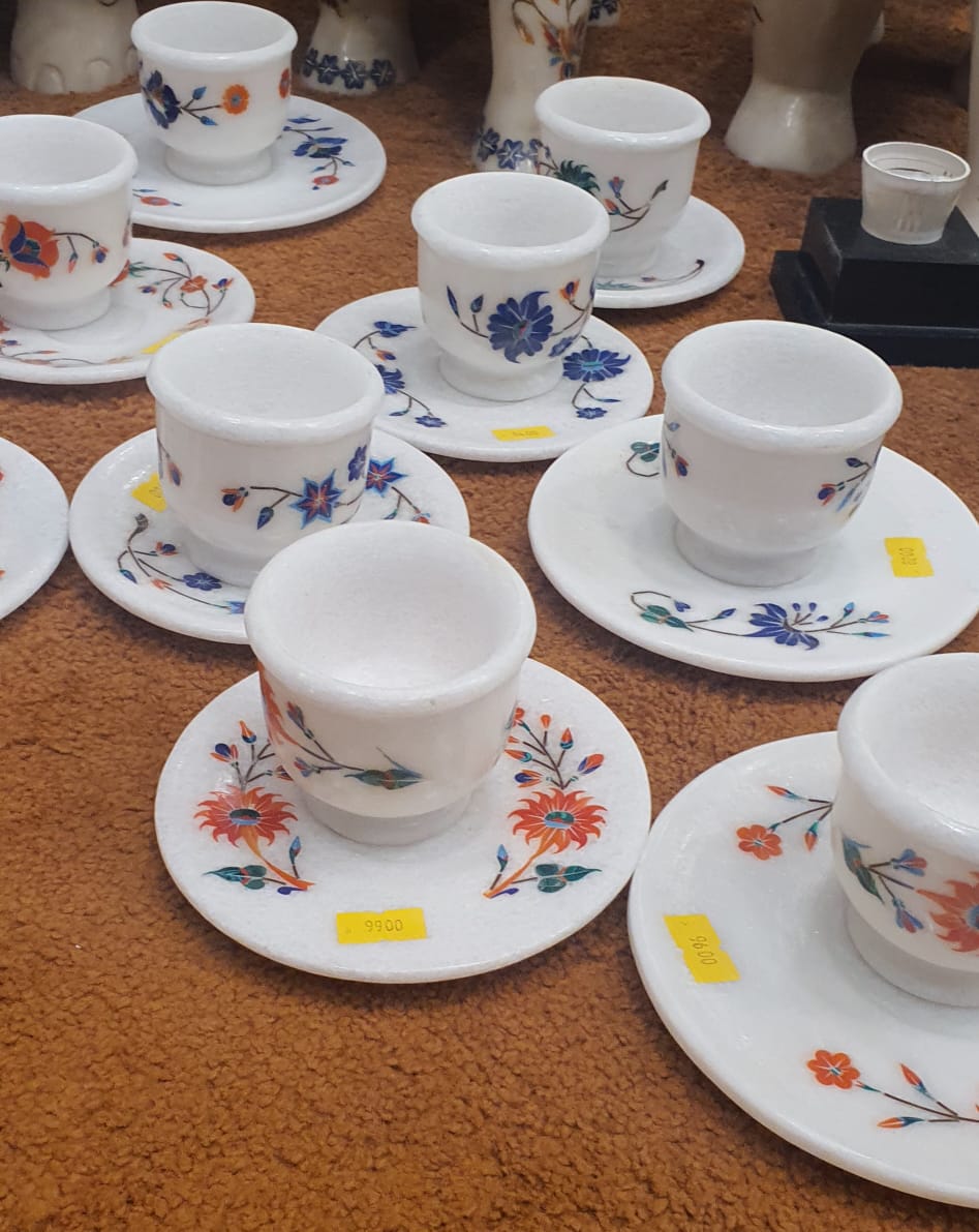 Handcrafted Marble Tea Cup & Saucer Set