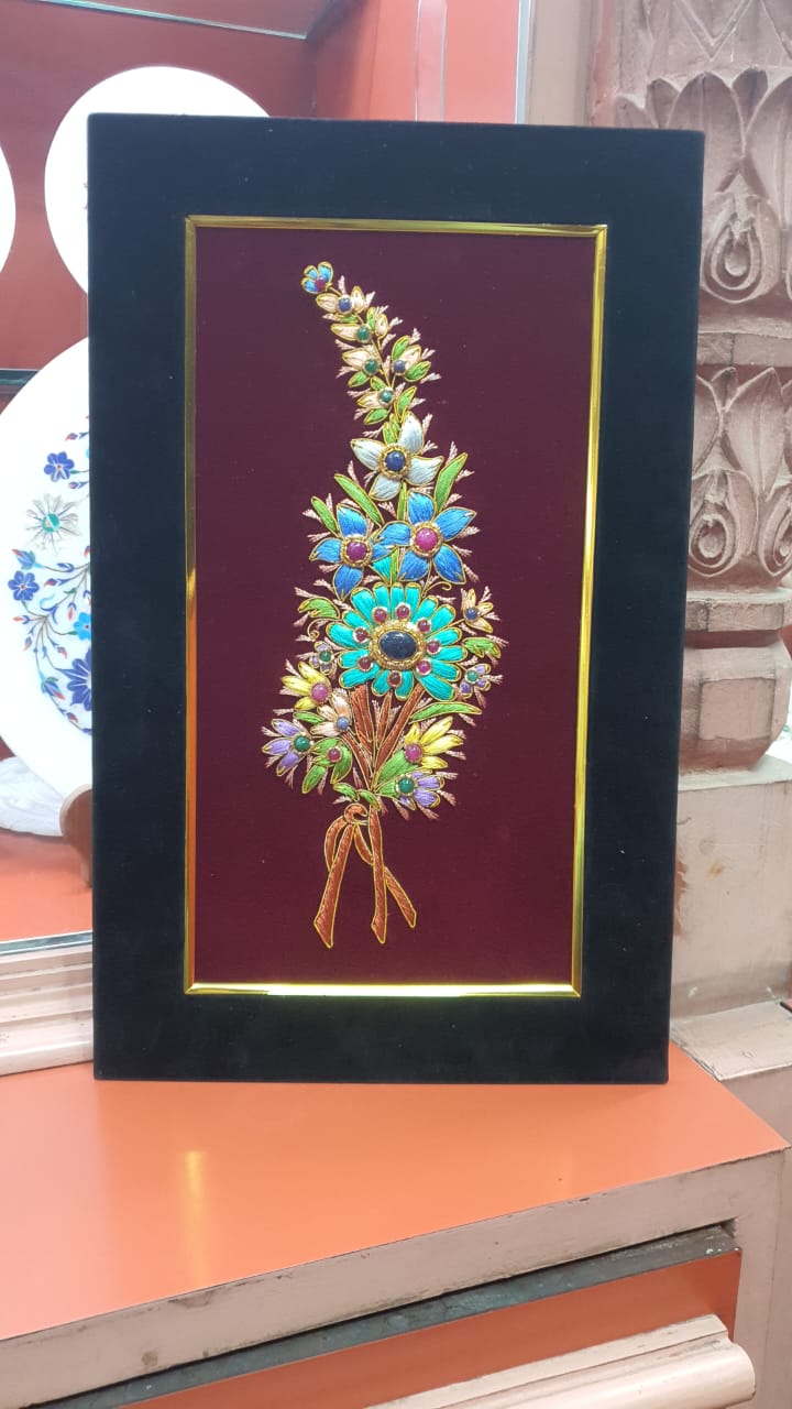Handcrafted Floral Gemstone Wall Art Frame