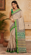 Emerald Green Printed Cotton Saree