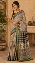 Indigo Traditional Printed Cotton Saree