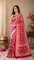 Pink Banarasi Silk Saree with Golden Zari Work