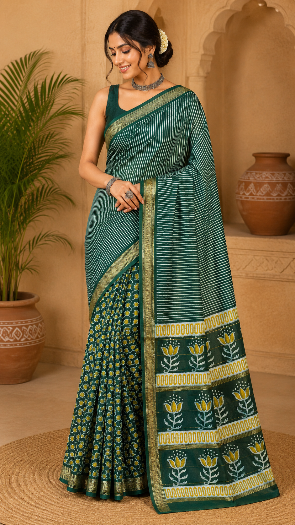 Teal Lotus Heritage Saree